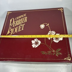 Perrier Jouet Box Champagne 1985 EMPTY Bottle/Cork 4 Hand Painted Glass Flutes