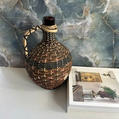 Vintage V Levante Bottle Spanish Woven Wicker Covered Brown Glass