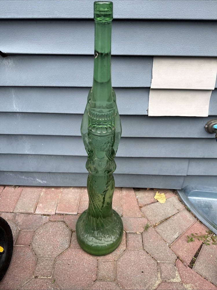 Mid Century Tuscan Chianti Wine Bottle Woman Shape 32” Green Glass VTG Rare