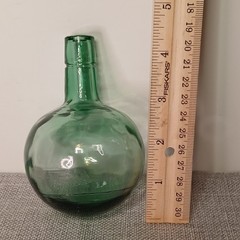 Vintage Embossed Mni Green Glass Wine Decanter Bottle Round Bottom Flask