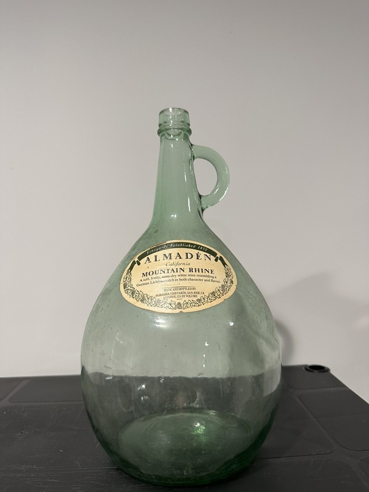 Vintage Almaden 4L Green Glass Wine Jug Bottle Demijohn Terrarium Carboy