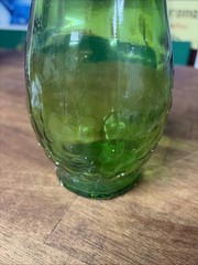 Vintage Green Glass Wine Bottle 11 “Art Glass With Embossed Grapes