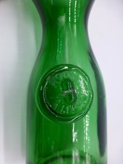 Antique Emerald Green Mold Blown Glass Wine Carafe Seal Bottle Roma 1/2 Litre
