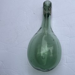 Antique Vintage Hand Blown Wine Bottle Torpedo Round Bottom Green Glass 8.5”