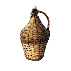 Antique Large Demijohn Wine Jug Green Glass Partial Label 18&Prime; Wicker Damage