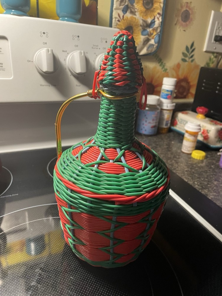 Vintage Viresa Plastic Woven Wine Bottle Decanter With Handle