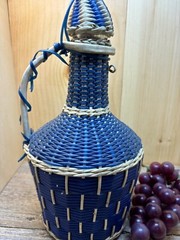 Vintage Blue Woven Wine Bottle Jug with Lid Wrapped-Albania