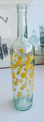 Vintage Mod Dot Yellow Polka Dot Blue Tinted Wine Bottle 750ml 12.5” MCM