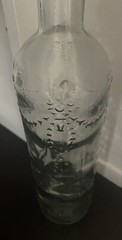 Vintage Pressed Glass Bottle Made in Spain – Water or Wine – Floral Motif (12”)