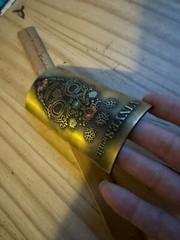 Vinyes Ocults Gran Malbec Bottle Brass Metal Label Arched Plaque 4.5&Prime;L x2.25&Prime;W