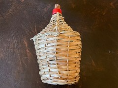 Vtg Wine Bottle Wrapped In Wicker 1/2 Gallon Green Glass Marbella Collectible