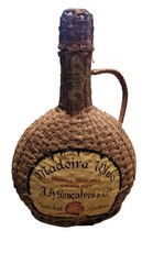 Vintage Old Madeira Wine Meio Seco Wicker Wrapped Empty Bottle Portugal