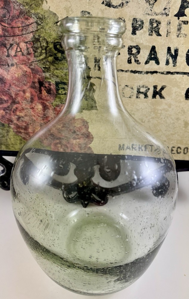 Vintage Pale Green Demijohn Wine Jug Bottle Hand Blown GALAXY of Encased Bubbles
