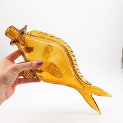 Vtg Amber Fish-Shaped Figural Collectible Wine Liquor Bottle Italy Self-Standing