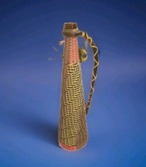 Wicker Scoubidou Wrapped Wine Bottle Boho Barware Mid Century Spain 15.5&Prime; Tall