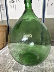 Antique Italian 26” Demijohn Wine Jug Large Demigiana Green Glass W/ Tag Rustic