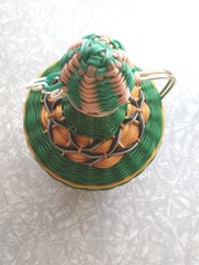 Vintage Viresa Scoubidou Colorful Wine Bottle Plastic Woven Spain 60-70s