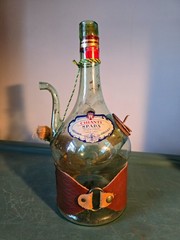 Vtg RARE Chanti Spada Wine Bottle Decanter Wicker Blown Green Glass Ice Chamber