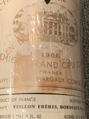 Chateau Margaux Grand Vin 1966 Empty Bottle w/ Cork Premier Cru Classe France
