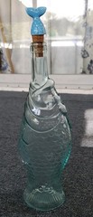Italian Aqua Blue Fish Shaped Wine Bottle 13&Prime; VTG Glass With Fish Tail Cork EUC