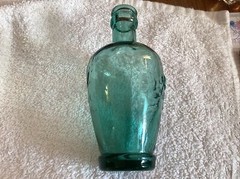 Vintage 6” Wine Bottle Grape Design With Heart ..Cantine Vaseline..Teal Blue