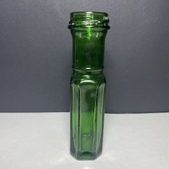 Vintage Emerald Green Glass Long Neck Bottle Square Base 6”