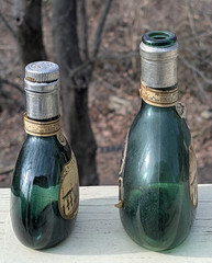 2 VTG MATEUS ROSE GREEN GLASS WINE BOTTLES EMPTY SOGRAPE PORTUGAL 12 & 6.1 Fl Oz