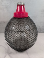 Dame Jeanne Verac La Bridoire SGDG French Demijohn Mesh Covered Wine Bottle