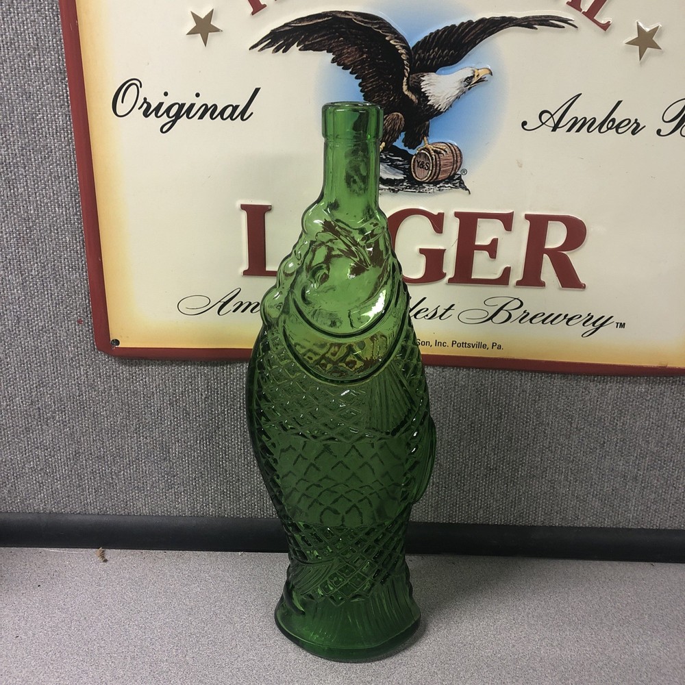 Large Vintage Green Fish Shaped Pescevino Bottle 13inch Wine