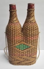 Vintage Double Wine Woven Wicker Demijohn Style, Wine Bottles Empty