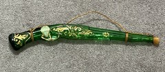 VINTAGE 17”- “CHIANTI” GREEN/GOLD GLASS PISTOL DECANTER-EMPTY