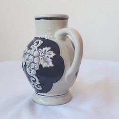 German Stoneware Bernkastel-Kues Wine Jug Cobalt Blue & White 6 Inch Tall