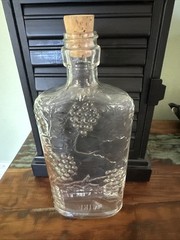 Vintage Clear Glass Wine Bottle Embossed Grape & Wine Motif 4/5 Pint