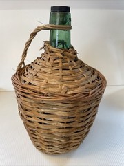 Vtg Wicker Wrapped Demijohn De Muller Viresa Spain Green Glass Wine Bottle 13”H*
