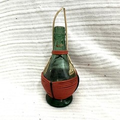 Vintage Italian Wine Decanter Wicker Basket Green Glass 2 Oz