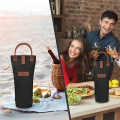 opux Wine Bag Single Bottle Carrier Tote, Insulated Travel 1 Bottle, Black