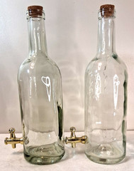 Large Clear Glass Bottle with Cork Stopper And Gold Faucet Used