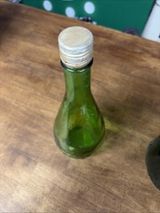 Vintage Green Glass Wine Bottle 11 “Art Glass With Embossed Grapes
