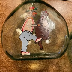 Hand Painted Winter 1.5 Liters Glass Jug Wine Bottle Folk Art ( set of 2 )