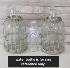 Vtg Pair 1 Gallon Glass Jugs Wicker Basket Wrap Demijohn Bottles Boho Farmhouse