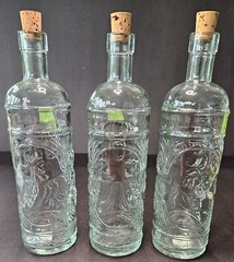Lot of 5 Bottles Williams Sonoma Clear Pressed Glass Grapes Grapevines 9&Prime; & 12&Prime;