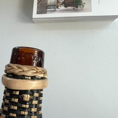 Vintage V Levante Bottle Spanish Woven Wicker Covered Brown Glass