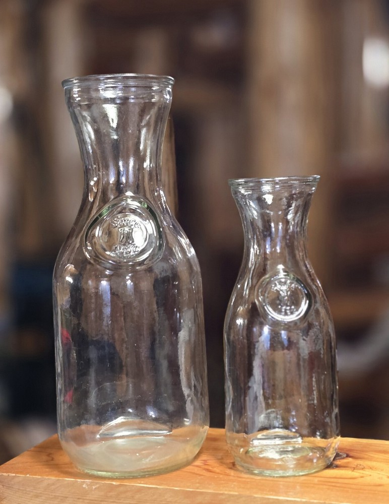 Vintage Paul Mason Caraf « Since 1852 » Clear Bottles Set of 1L and .5 L