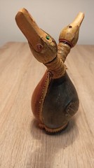 Vintage leather bottle for wine or spirits. Italy. 1980s
