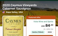 Caymus Vineyard 2020 Cabernet Sauvignon Empty Bottle With Cork