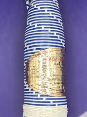 Vintage Glass Wine Bottle Blue Wicker Wrapped w Lid Spanish Spain Bar Décor ‘64