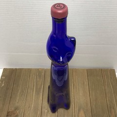 Happy Cat Cobalt Blue Glass Mosel Reisling Rheinhessen Wine Bottle 13&Prime;