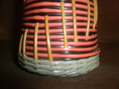 16  » Vintage Wine Bottle, Glass Wrapped -w- Woven Plastic Cord -w- Handle Red 1