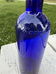 Cobalt Blue Glass Wine Bottle w/ Cork, Embossed“ Tomasello Winery”