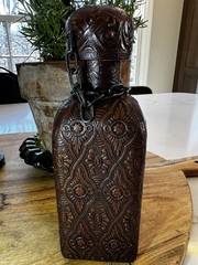 VTG Barware Leather Covered Wrapped Spanish Wine Decanter Wine Bottle 8.5 in